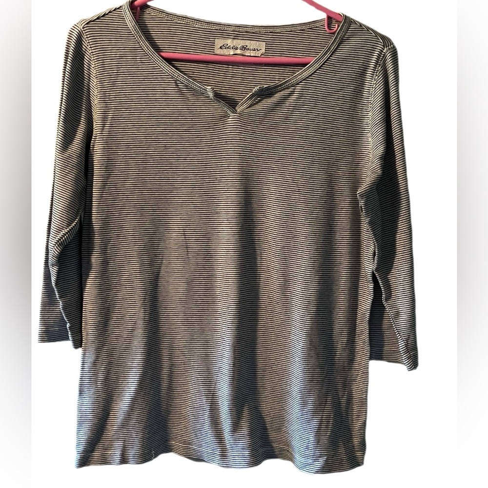 Eddie Bauer Women's Gray Striped Long Sleeve Tee